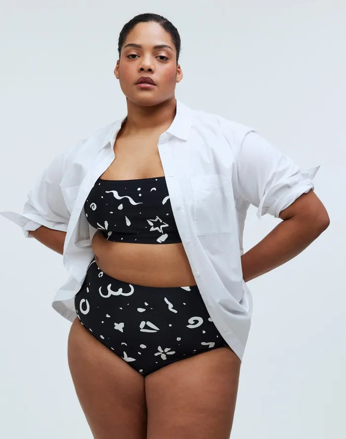 Women Swim Madewell Plus HighWaisted Bikini Bottom In Abstract Doodle