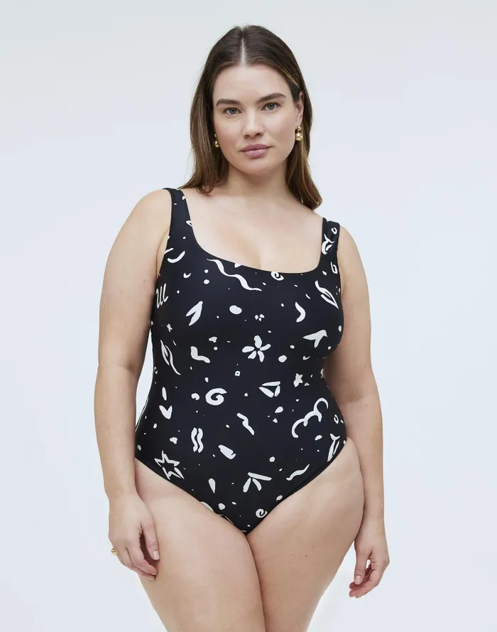 Women Swim Madewell Plus OnePiece Swimsuit In Abstract Doodle