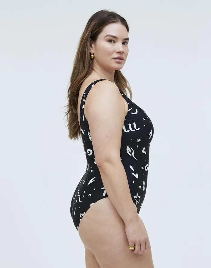 Women Swim Madewell Plus OnePiece Swimsuit In Abstract Doodle