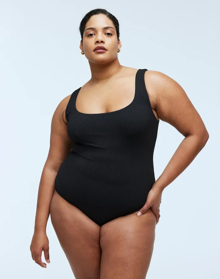 Women Swim Madewell Plus Ribbed ScoopNeck OnePiece Swimsuit