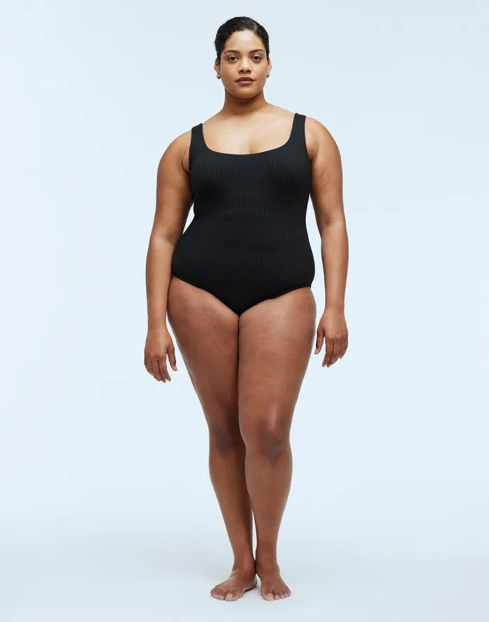 Women Swim Madewell Plus Ribbed ScoopNeck OnePiece Swimsuit