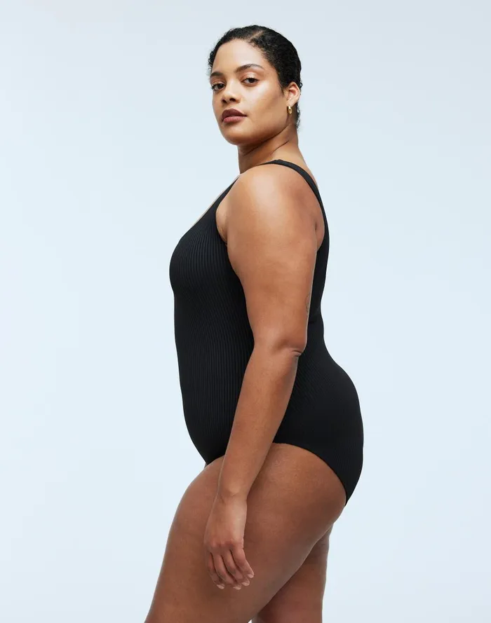 Women Swim Madewell Plus Ribbed ScoopNeck OnePiece Swimsuit