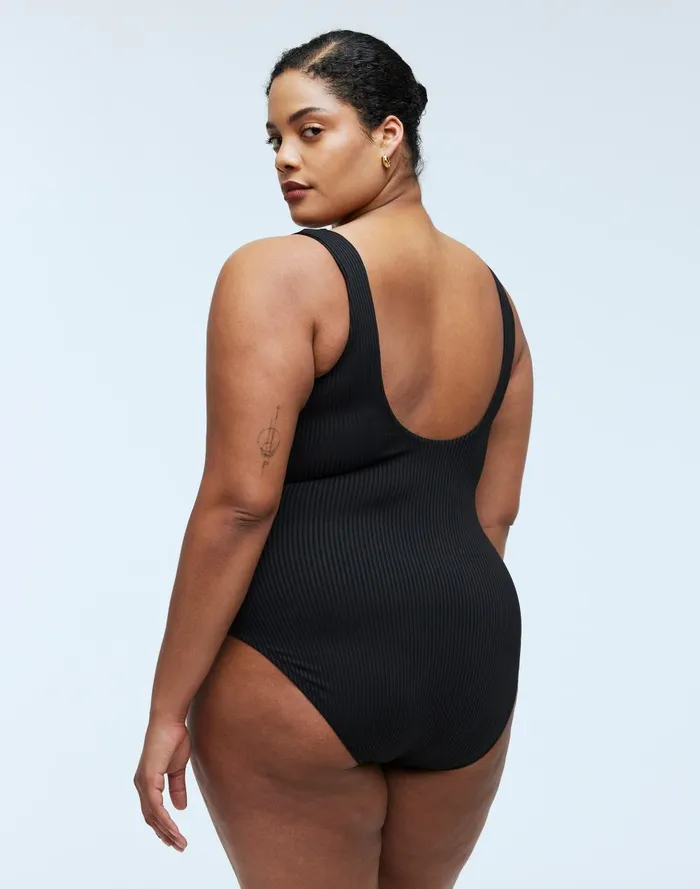 Women Swim Madewell Plus Ribbed ScoopNeck OnePiece Swimsuit