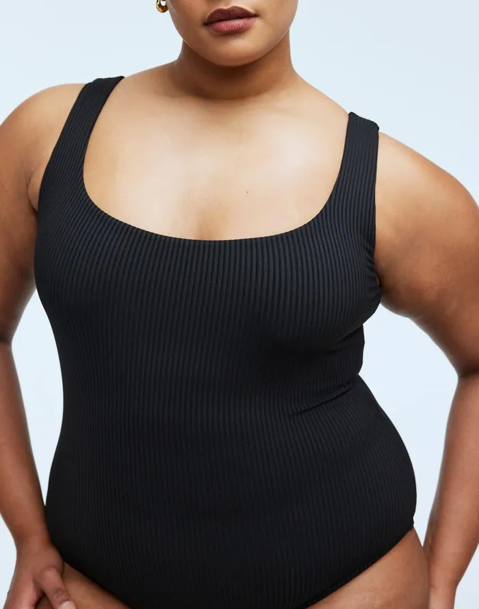 Women Swim Madewell Plus Ribbed ScoopNeck OnePiece Swimsuit