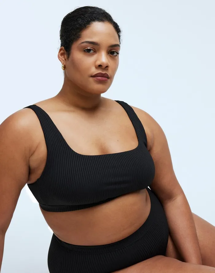 Women Swim Madewell Plus Ribbed SquareNeck Bikini Top