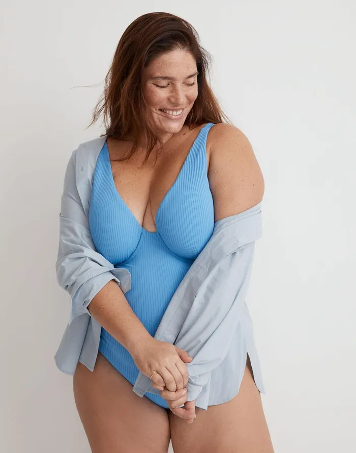 Women Swim Madewell Plus Ribbed Underwire OpenBack OnePiece Swimsuit
