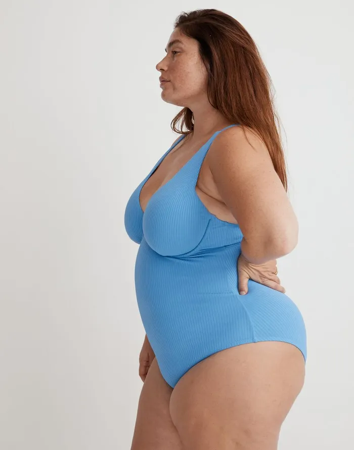 Women Swim Madewell Plus Ribbed Underwire OpenBack OnePiece Swimsuit