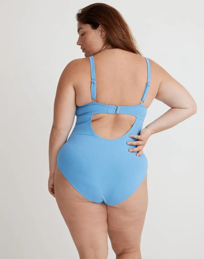 Women Swim Madewell Plus Ribbed Underwire OpenBack OnePiece Swimsuit