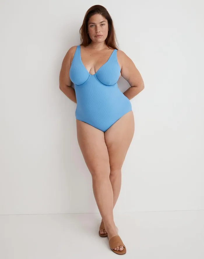 Women Swim Madewell Plus Ribbed Underwire OpenBack OnePiece Swimsuit