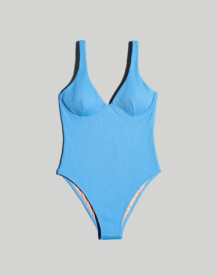 Women Swim Madewell Plus Ribbed Underwire OpenBack OnePiece Swimsuit