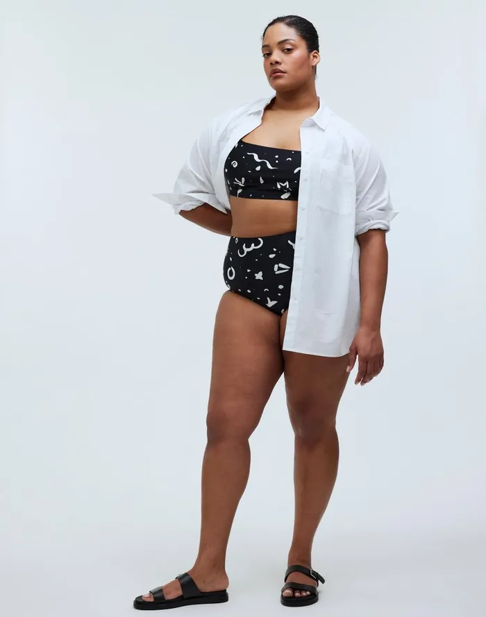 Women Swim Madewell Plus SquareNeck Bikini Top In Abstract Doodle