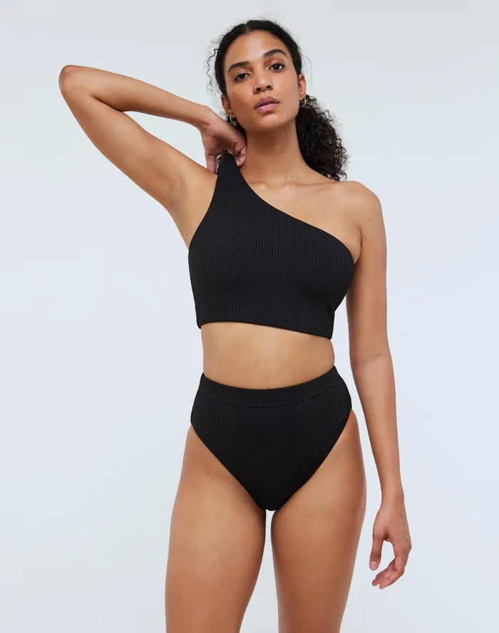 Women Swim Madewell Ribbed OneShoulder Longline Bikini Top