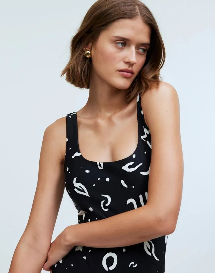 Women Swim Madewell ScoopNeck OnePiece Swimsuit In Abstract Doodle