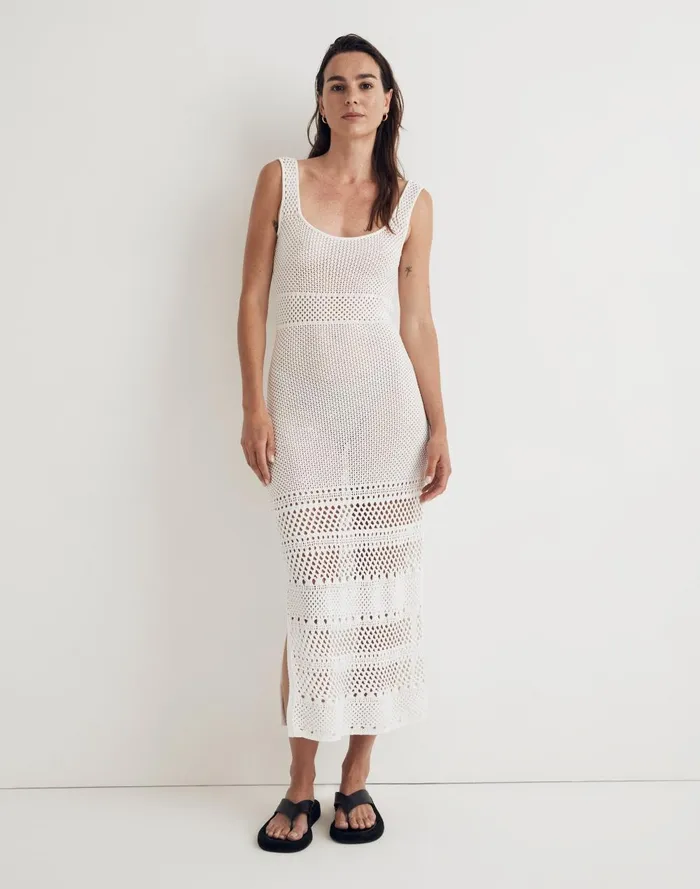 Women Swim Madewell Solid and StripedCrochet Kimberly CoverUp Dress