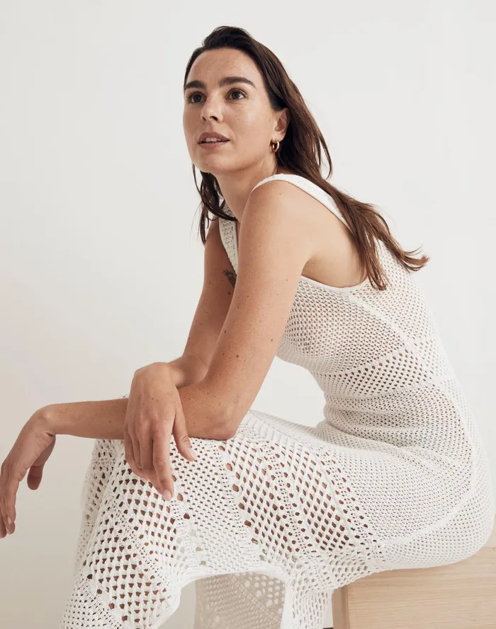 Women Swim Madewell Solid and StripedCrochet Kimberly CoverUp Dress