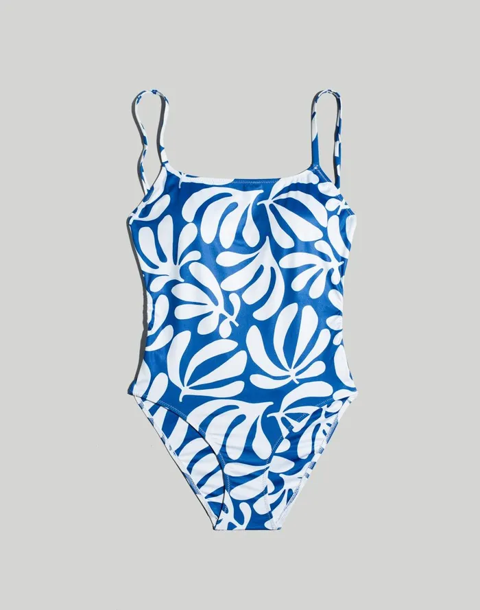 Women Swim Madewell Solid and Striped Gabby OnePiece Swimsuit In Leaf Print