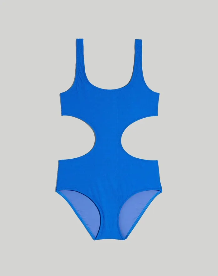 Women Swim Madewell Solid and StripedSarah Cutout OnePiece Swimsuit
