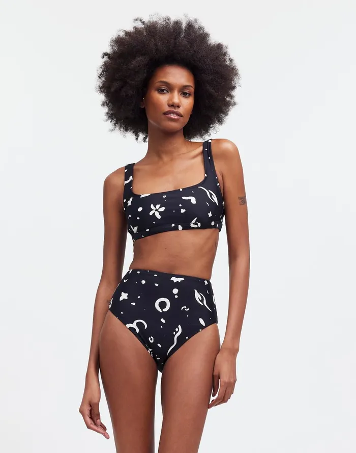 Women Swim Madewell SquareNeck Bikini Top In Abstract Doodle