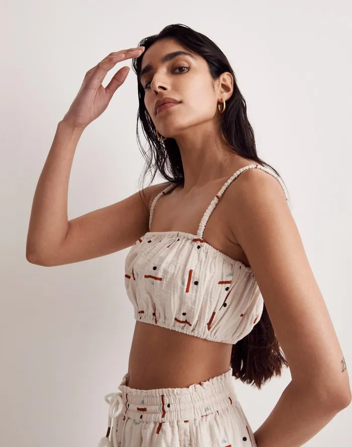 Women Swim Madewell X Caroline Z Hurley CoverUp Bubble Crop Top In Tridot