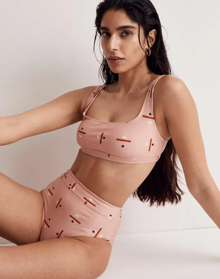 Women Swim Madewell X Caroline Z Hurley HighCut Bikini Bottom In Abstract Alpha