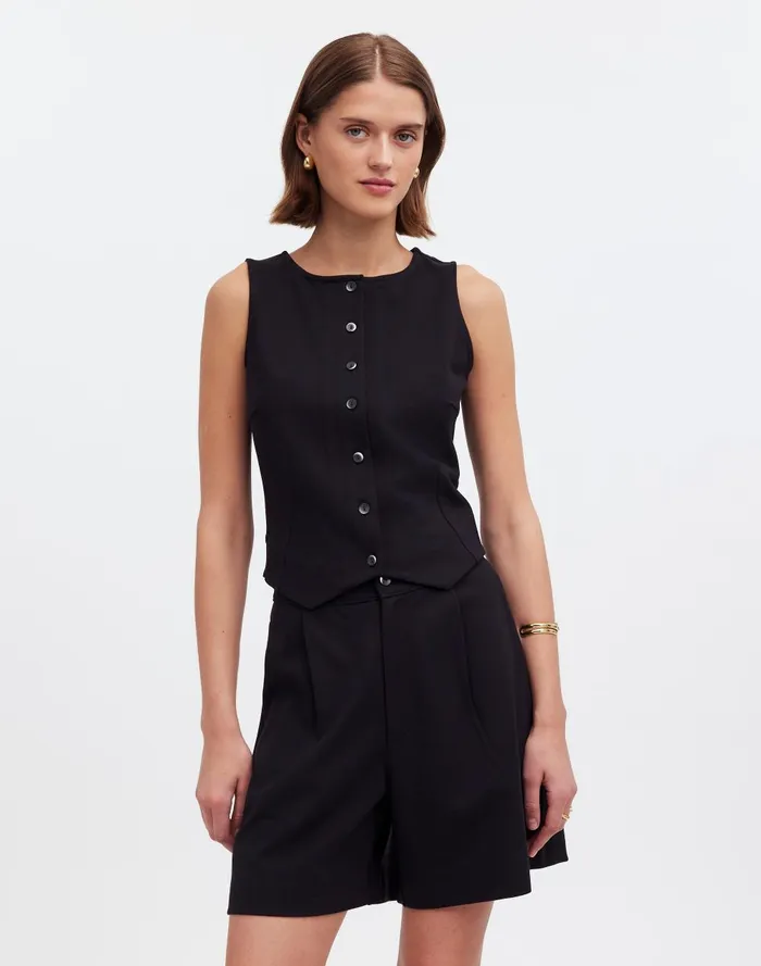 Women Tees Madewell Cutaway ButtonFront Vest In Ponte