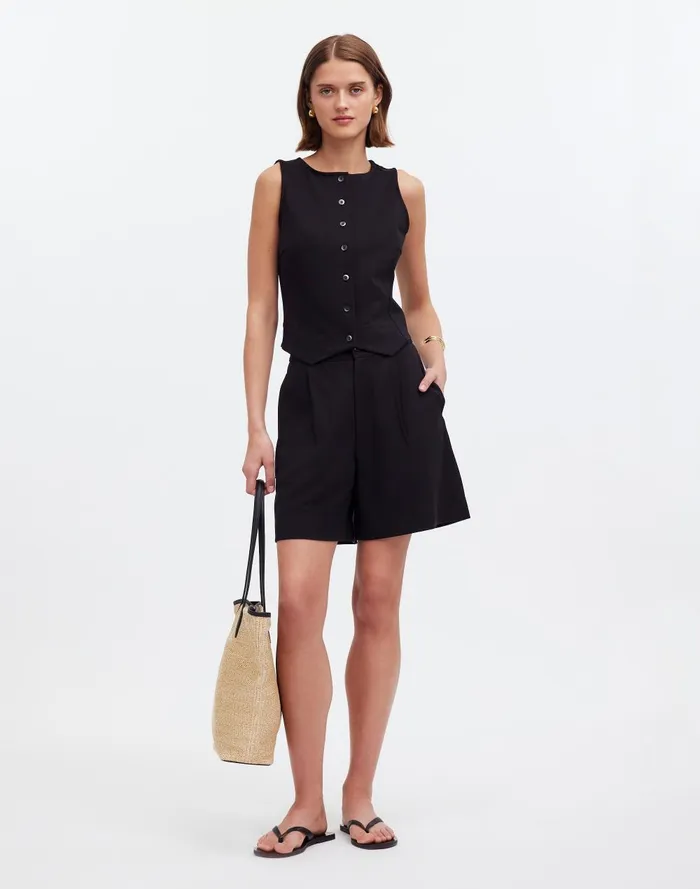 Women Tees Madewell Cutaway ButtonFront Vest In Ponte