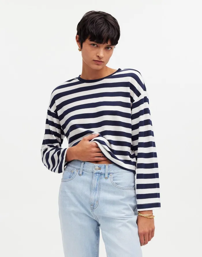 Women Tees Madewell DropShoulder Pullover Crop Tee In Stripe