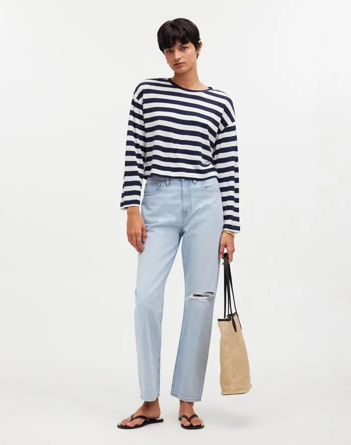 Women Tees Madewell DropShoulder Pullover Crop Tee In Stripe