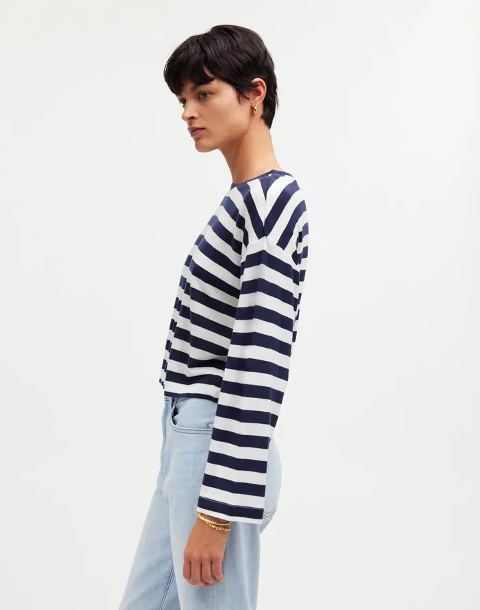 Women Tees Madewell DropShoulder Pullover Crop Tee In Stripe