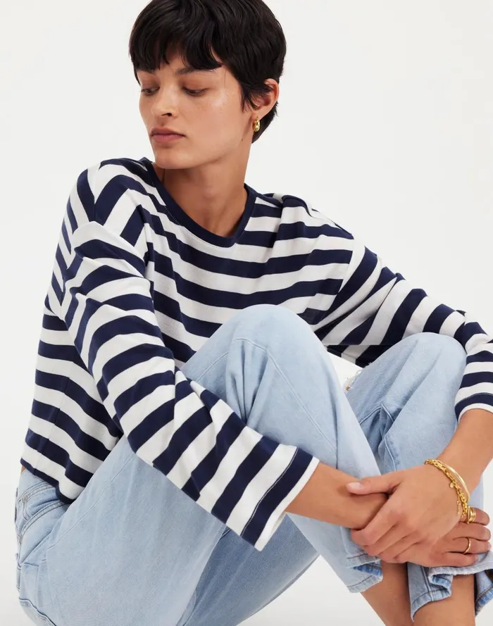 Women Tees Madewell DropShoulder Pullover Crop Tee In Stripe