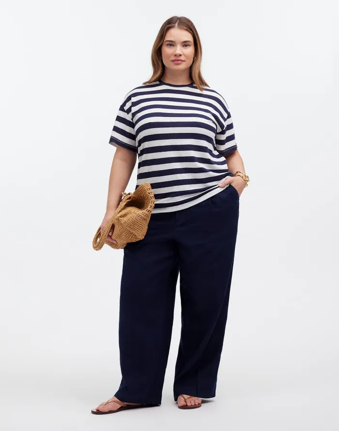 Women Tees Madewell Plus LinenBlend Crewneck Oversized Tee In Stripe