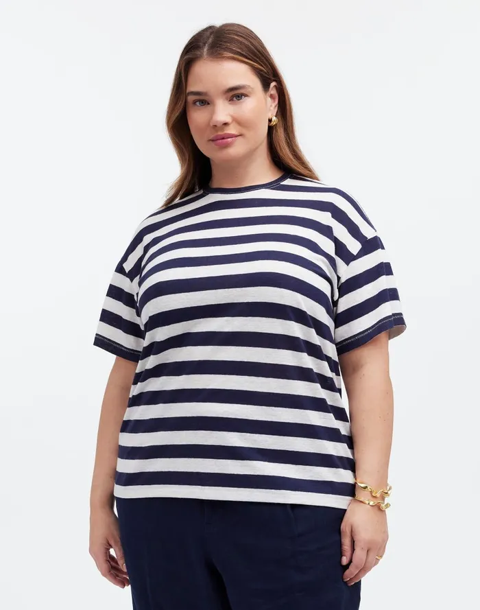 Women Tees Madewell Plus LinenBlend Crewneck Oversized Tee In Stripe