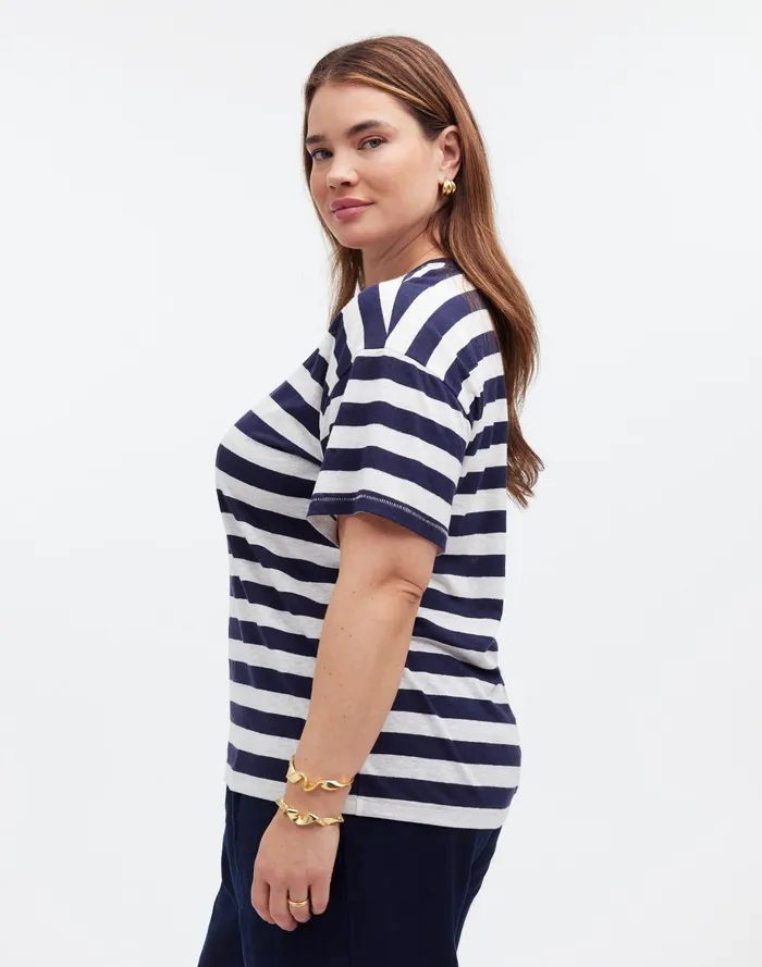 Women Tees Madewell Plus LinenBlend Crewneck Oversized Tee In Stripe