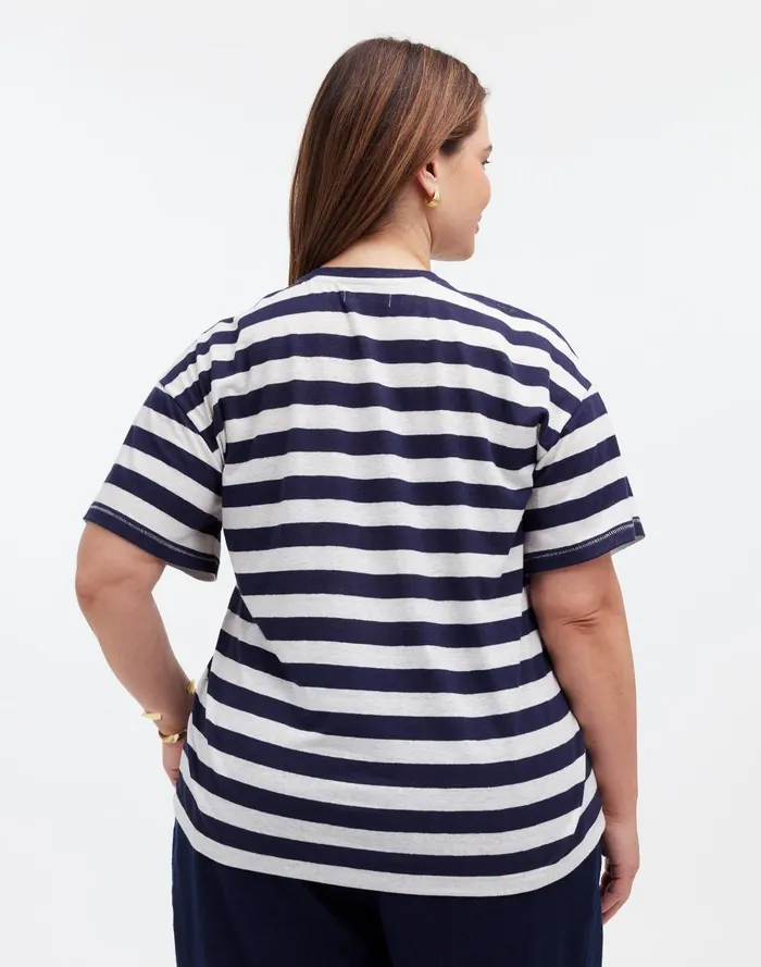 Women Tees Madewell Plus LinenBlend Crewneck Oversized Tee In Stripe