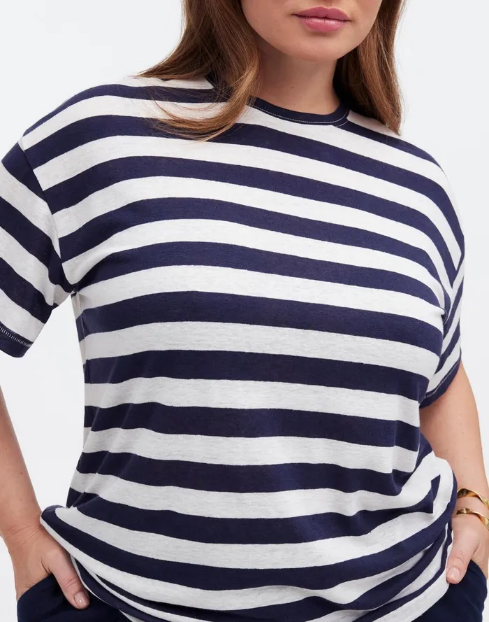Women Tees Madewell Plus LinenBlend Crewneck Oversized Tee In Stripe
