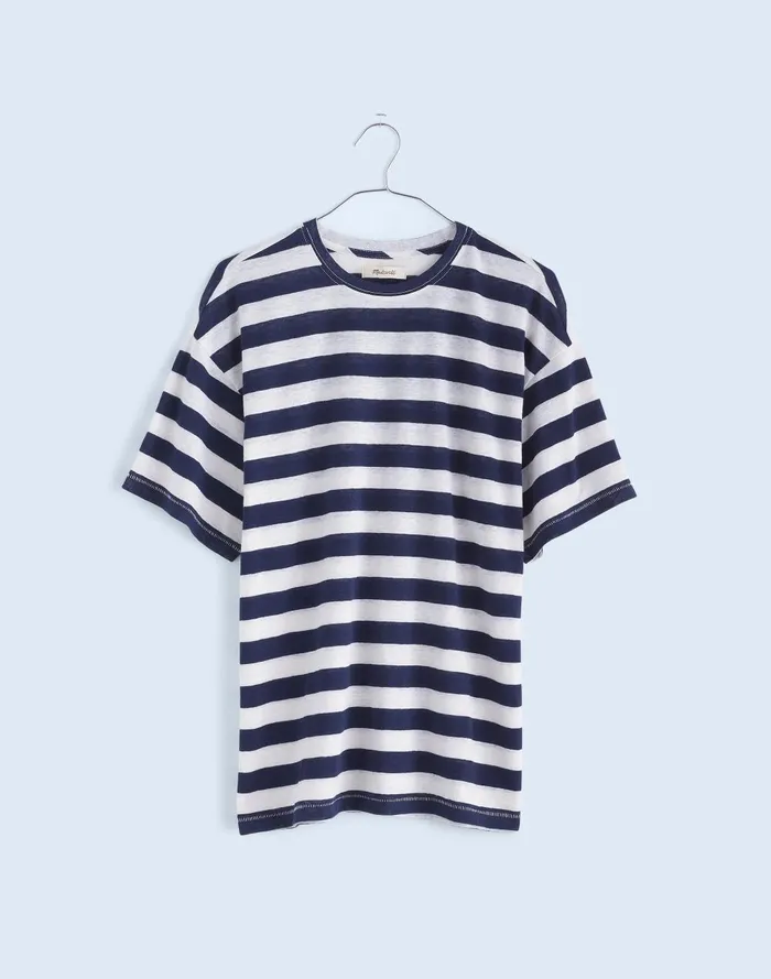 Women Tees Madewell Plus LinenBlend Crewneck Oversized Tee In Stripe