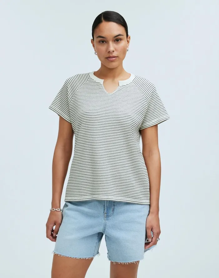 Women Tees Madewell Splitneck RaglanSleeve Tee In Stripe