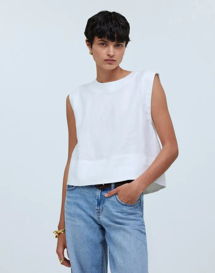 Women Tops and Shirts Madewell BateauNeck Tank In 100 Linen