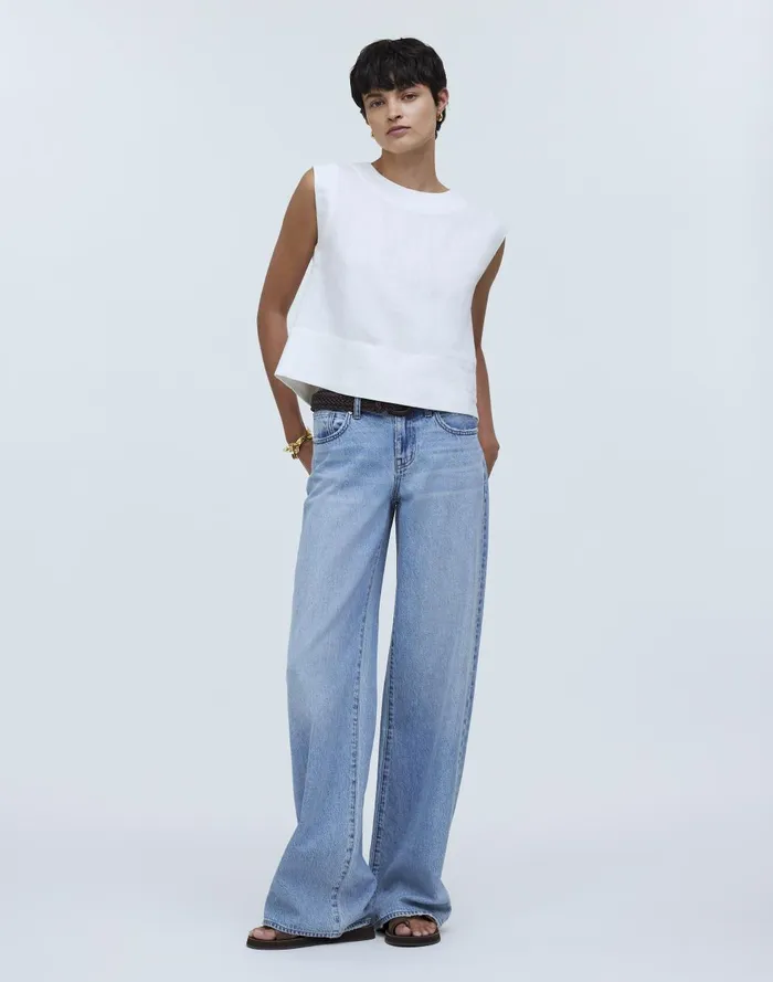 Women Tops and Shirts Madewell BateauNeck Tank In 100 Linen