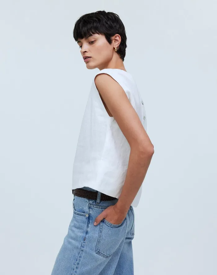 Women Tops and Shirts Madewell BateauNeck Tank In 100 Linen