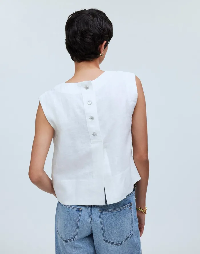 Women Tops and Shirts Madewell BateauNeck Tank In 100 Linen