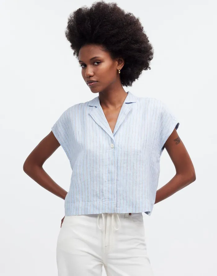 Women Tops and Shirts Madewell Boxy CapSleeve Shirt In 100 Linen