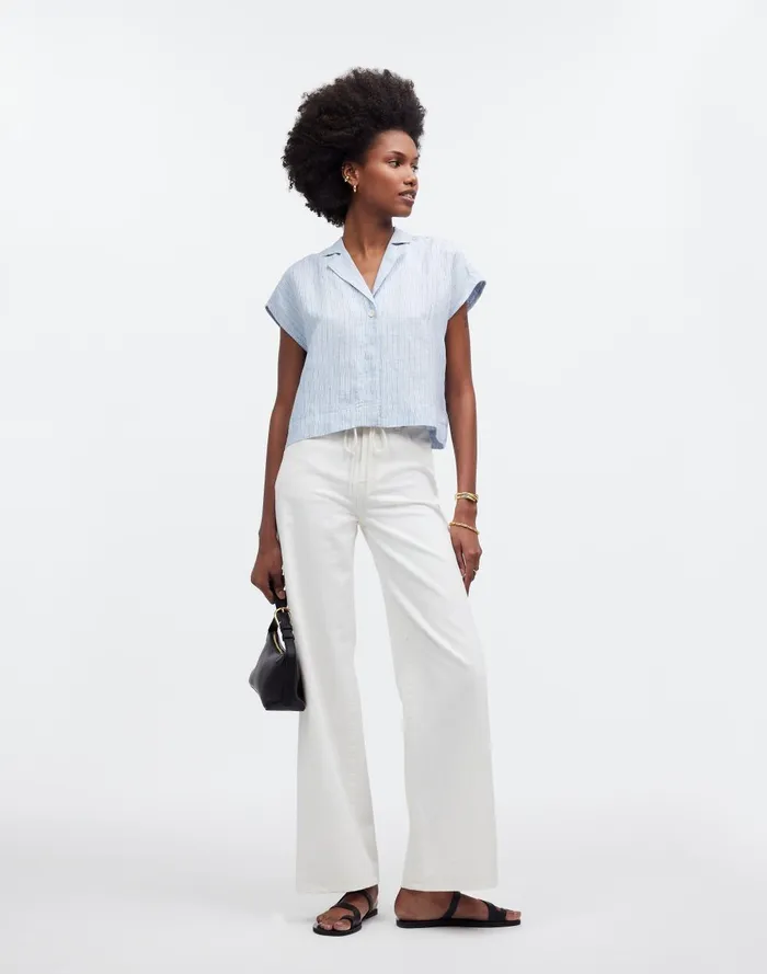 Women Tops and Shirts Madewell Boxy CapSleeve Shirt In 100 Linen