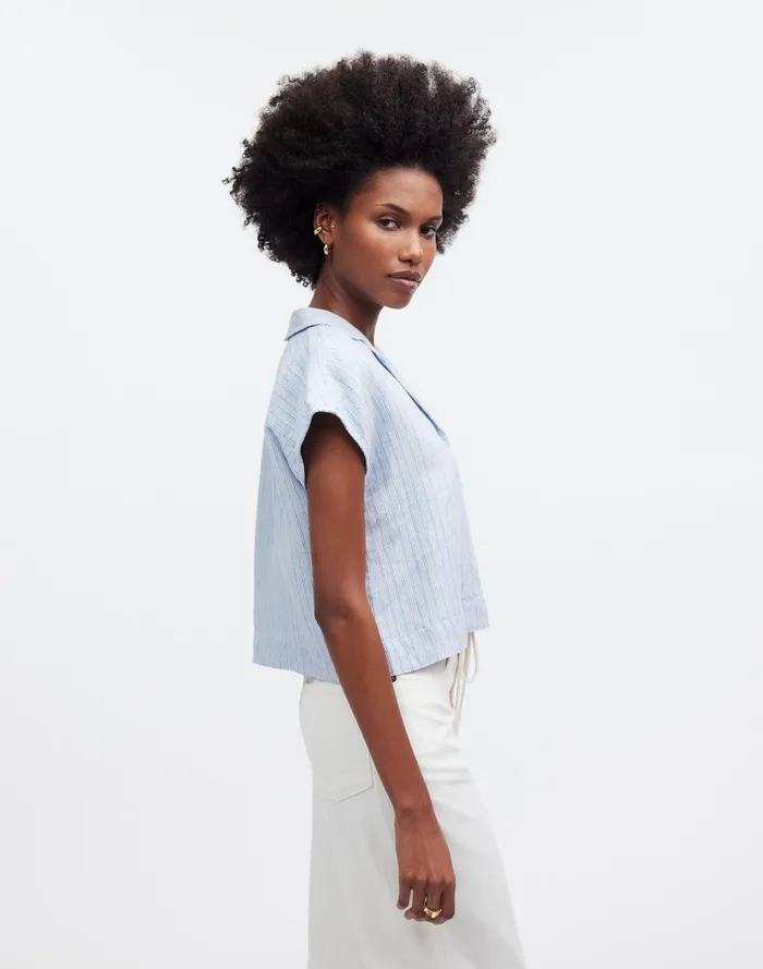 Women Tops and Shirts Madewell Boxy CapSleeve Shirt In 100 Linen