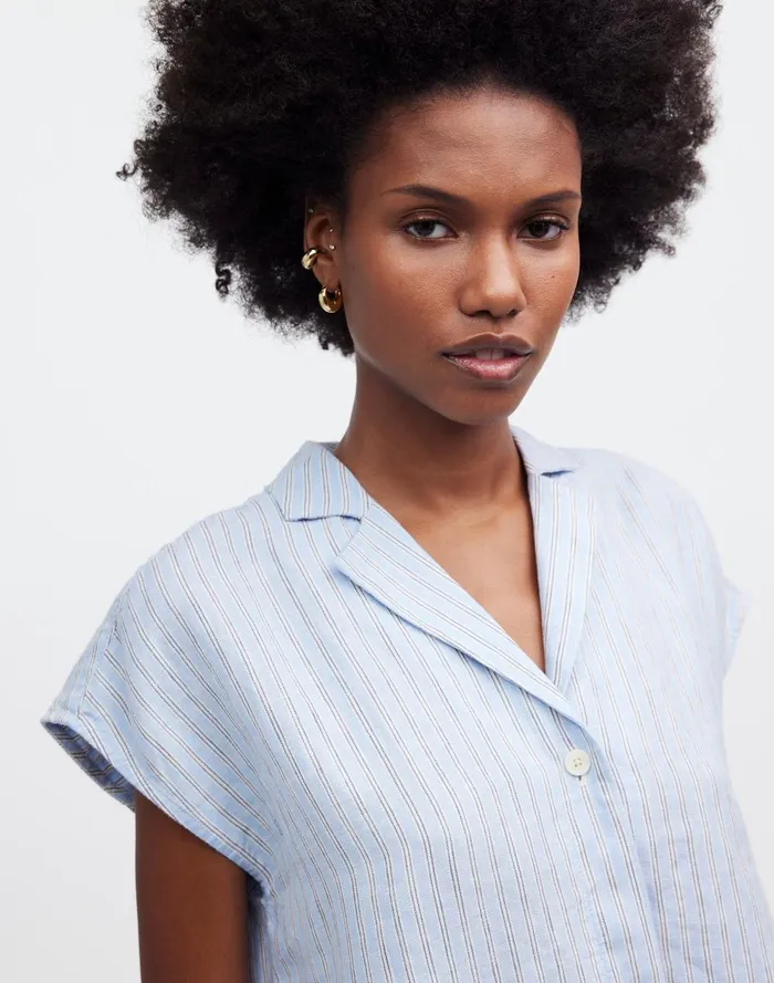 Women Tops and Shirts Madewell Boxy CapSleeve Shirt In 100 Linen