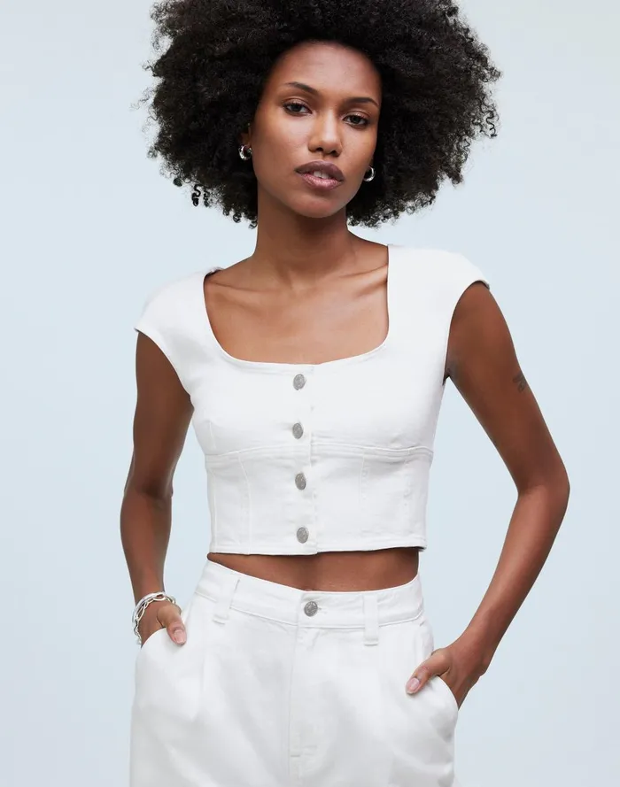Women Tops and Shirts Madewell Denim Darted Crop Top