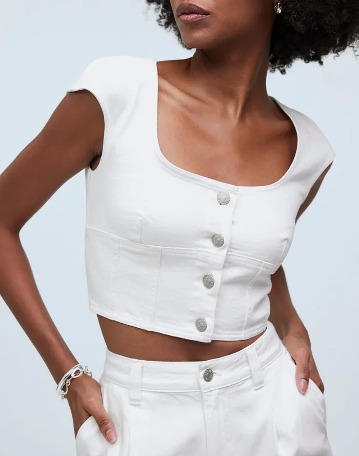 Women Tops and Shirts Madewell Denim Darted Crop Top