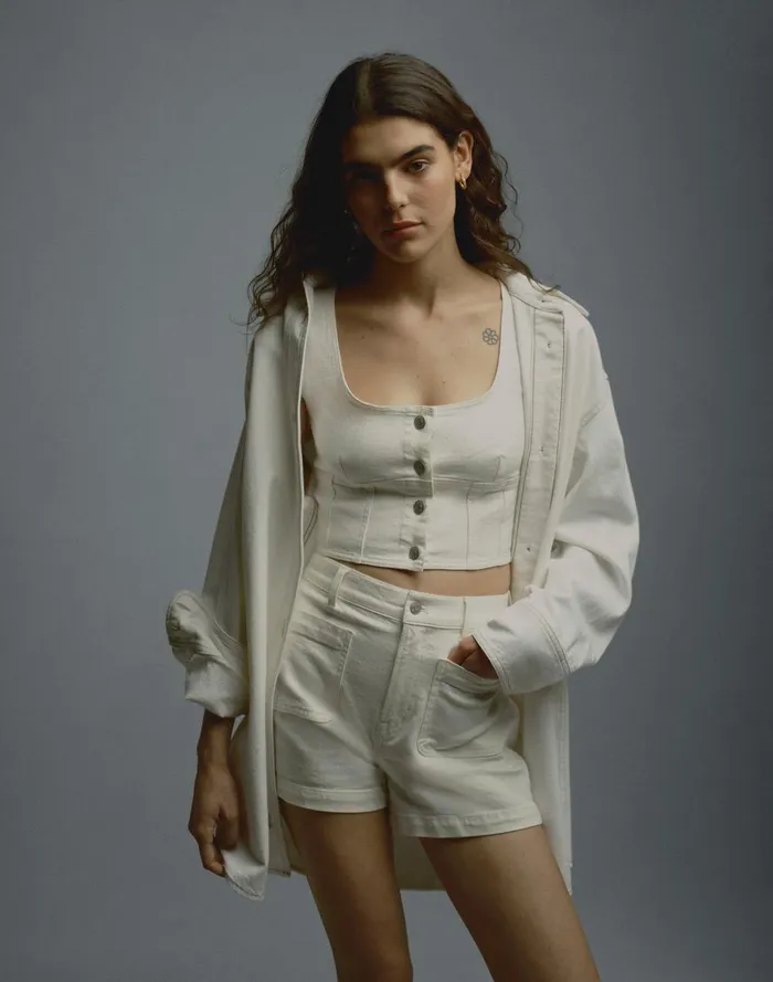 Women Tops and Shirts Madewell Denim Darted Crop Top