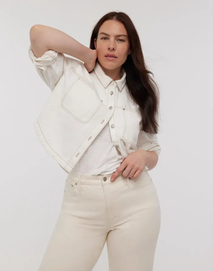 Women Tops and Shirts Madewell Denim LongSleeve Crop Shirt