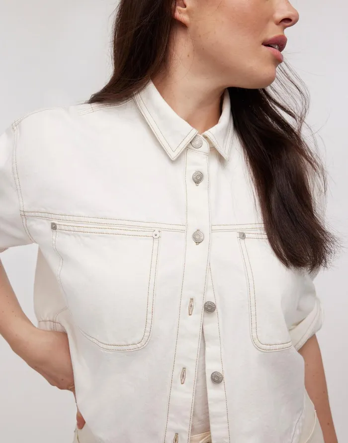Women Tops and Shirts Madewell Denim LongSleeve Crop Shirt